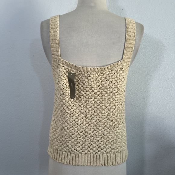 J Crew Sweater Tank Womens M Beige Basket Stitch Sleeveless Minimalist - Picture 4 of 9